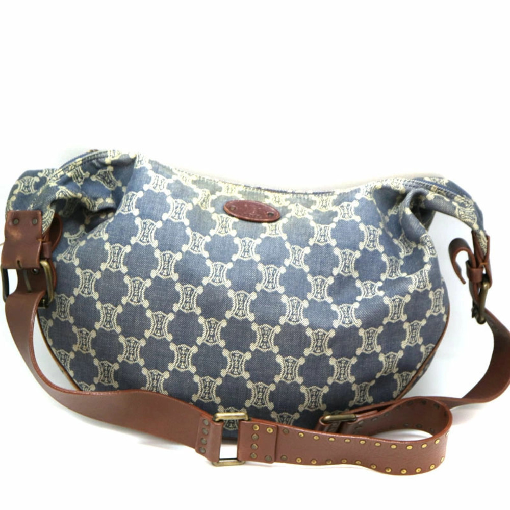 CELINE shoulder bag brown Navy Blue denim canvas leather - Picture 2 of 6
